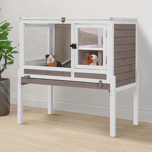 Aivituvin 2-Story Indoor Rabbit Hutch Guinea Pig Cage with Stand, Wooden Bunny Cage Small Animal Cages with Chew-Proof Ramp, Pull-Out Tray & Leakproof PVC Layer (Brown) - color: (Brown)