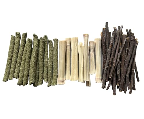 Bamboo Apple Sticks for Chinchillas Hamster Mouse Gerbil Bunny Pet Rat Guinea Pig Rabbit Chew Wood Timothy Hay Sticks Enrichment Toys for Teeth Supply Treats Snacks for Boredom Indoor