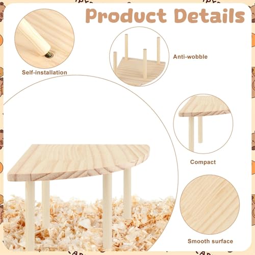 2 Sets Solid Wood Hamster Platform & Corner Platform, Small Pet Cage Accessories for Dwarf Syrian Hamsters Gerbils Mice Degus