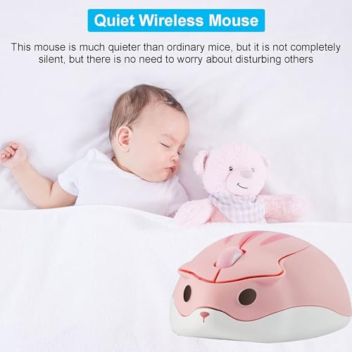 CHUYI Cute Animal Hamster Shape Wireless Silent Mouse Cartoon Mini Portable Travel Mute 1200DPI Novelty Optical Unique Small Cordless Quiet Mice for Computer Laptop PC for Kids Gift (1 Pack-Pink) - color: Pink