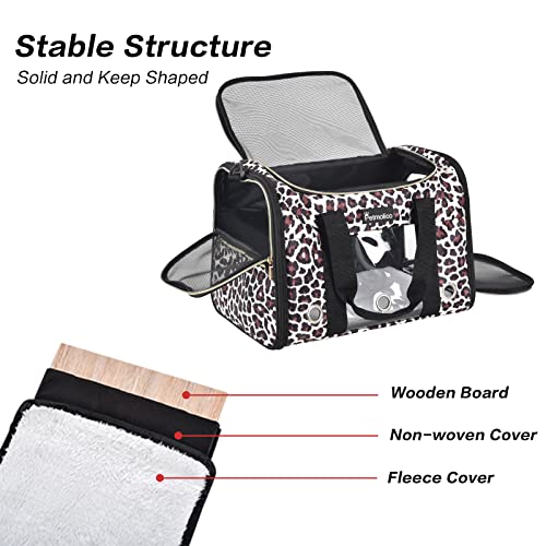 Petmolico Cat Carrier Soft-Sided Airline Approved, Medium, Medium, Leopard | For small/medium cats & puppies up to 16 lbs, 3 open doors, travel-friendly pet bag - color: Leopard, size: Medium