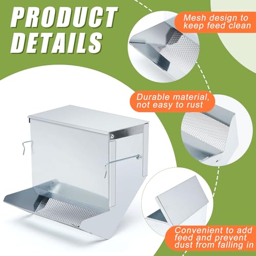 2 Pcs Rabbit Feeder for Cages Small Animal Food Pellet Dispenser with Lid Metal Chicken Grit Oyster Shell Squirrel Feeders Outside(7.7 Inches,Mesh Bottom,Silver) - color: Silver, size: 7.7 Inches, style: Mesh Bottom