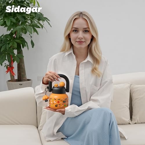 22 oz Tote Insulated Water Bottle with Handle, Leakproof, Halloween | Cute design with durable 316L stainless steel, dual sip, keeps drinks hot or cold longer, travel and everyday hydration - color: Halloween Orange