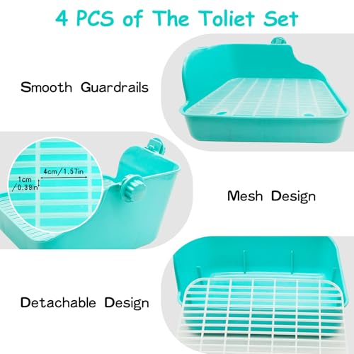 PINVNBY Rabbit Litter Box for Cage Bunny Corner Litter Bedding Box Small Animal Litter Pan Hanging Pet Bowls Cage Potty Trainer Pet Toilet for Rabbit Bunny Guinea Pigs Small Animals（Green） - color: green（Rabbit litter box on both sides）, size: S: 11.02 x