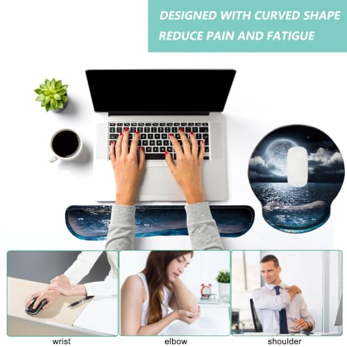 Keyboard Wrist Rest Pad Mouse Pad with Wrist Support Set of 3, Mousepad with Non-Slip Rubber Base, Ergonomic Memory Foam Mouse Wrist Cushion Support for Home Office Laptop Computer, Moonlit Night - color: Moonlit Night