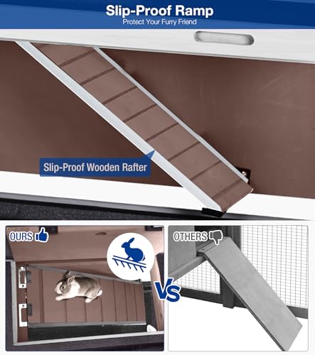 2-Story Rabbit Hutch Indoor Outdoor with Wheels Bunny Cage with Slip-Proof Ramp Guinea Pigs Cage with Waterproof Roof & Easy-Clean Tray Multi-Access Doors 36" L Brown - color: 36"L Milk Coffee