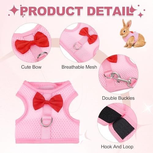 Rabbit Harness and Leash, Small Pet Cute Vest Harness Leash Soft Adjustable Buckle Breathable Mesh (S, Pink) for Bunny Kitten Small Pig Puppies Camping Hiking Training - color: Pink, size: S