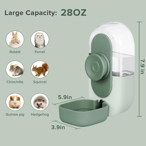 Kenond 28oz Rabbit Water Dispenser, Guinea Pig Gravity Water Bottle | Suitable for Guinea Pigs, bunnys, Ferrets, Hamsters, and Other Small Animals - color: Green