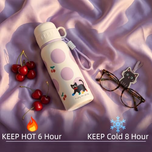 20oz Stainless Steel Insulated Water Bottle with Cat Pattern | Double Wall Vacuum Tumbler, Leakproof, Dual Use Straight Drink & Straw Lid, Travel Office Outdoor - color: Cherry Black Cat