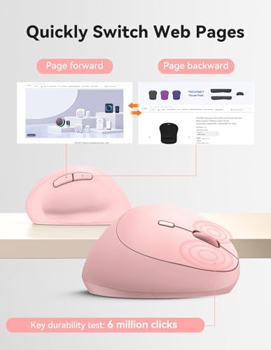 TECKNET Ergonomic Mouse, 4800 DPI Wireless Vertical Mouse, 5 Adjustable DPI Levels, 6 Buttons, 2.4G Silent Wireless Mouse for Laptop, PC, Chromebook - Pink - color: Pink