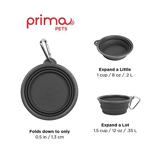 Prima Pet Collapsible Silicone Water Travel Bowl with Clip for Dog and Cat, Portable and Durable Pop-up Feeder for Convenient On-the-go Feeding - Size: Small (1.5 Cups) Grey -2 Pack - color: GREY, size: SMALL (1.5 CUPS) - 2 PACK