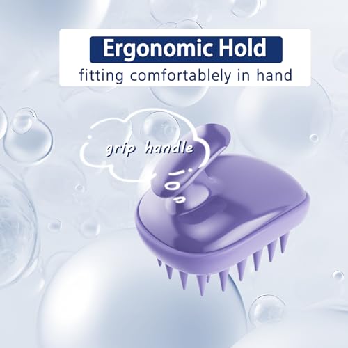 All-purpose Dog Shampoo Bath Brush,Pet Grooming & Soothing Massage Silicone Brush,Fits Ergonomically in the Hand for Long Short Haired Dogs and Cats(Purple) - color: Purple