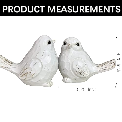 Set of 2 White Bird Decor for Home Decor, Farmhouse Bird Decor Bird Statue Sculpture - Decorative Carved Rustic Distressed Animal Bird Decor Ornaments - Collectible Bird Figurine | Spring - color: Distressed Set of 2