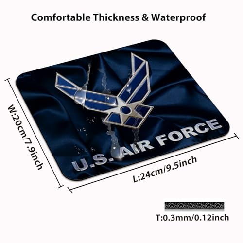 US Air Force Patriotic Military Mouse Pad, Navy Blue Satin Art Desk Mat | American Armed Forces,9.5"x 7.9", Cute Smooth & Anti-Slip Mousepad, USAF Veteran Gift - color: Navy Blue