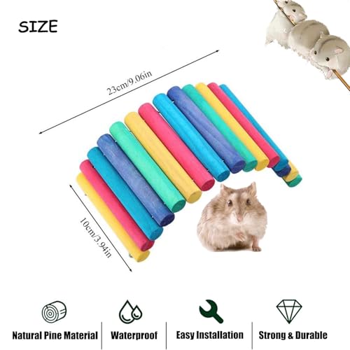 PIVBY 2PCS Wooden Hamster Bridge, Flexible Natural Wooden Ladder Bridge Tunnel Hideout, Hamster cage Accessories for Small Animals Guinea Pig, Rat, Chinchilla, Gerbil, Mice, Mouse (Colorful) - color: 2 PCS, Colored wood