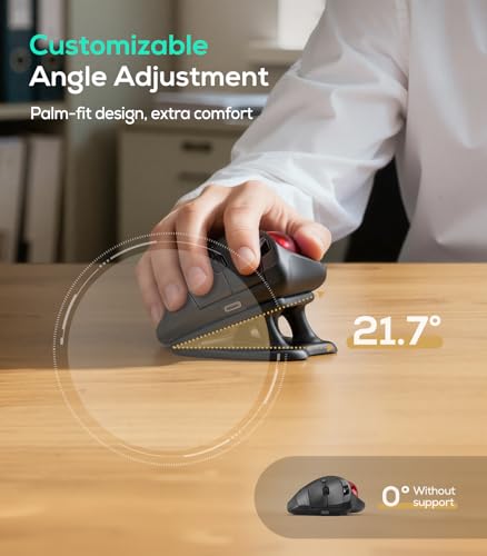 Nulea Wireless Trackball Mouse Ergonomic 21.7 Tilt Stand Thumb Control | Rechargeable mouse with 4 DPI levels,Bluetooth 2.4G connection,3 device switching,precise control,compatible with PC Mac - color: A-Red
