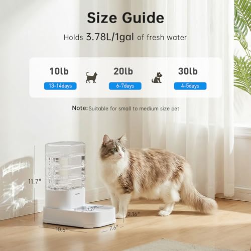 PAWGETHER® Automatic Cat Water Dispenser with 1 Filter Gravity Water Bowl for Dogs, 1 Gallon/3.5L Dog Water Bowl Dispenser, Cat Waterer, Easy to Fill - color: Waterer + 1 Filter