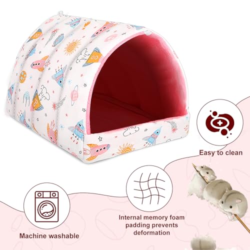 UPINS 2 Pack Guinea Pig Bed, Guinea Pig Hideout | Washable Small Animal House Cage Accessories,for Dwarf Rabbits Chinchillas Hamsters Hedgehogs Ferrets - color: Pink White, size: 9.84 x 9.84 inch