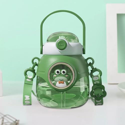 Water Bottle with Straw 37oz Kawaii Water Bottles with Adjustable Strap for Women,Teen Girl School Office Gifts,Cute Animal Theme Water Bottles (Bow Tie Frog, 37oz) - color: Bow Tie Frog