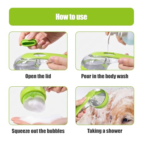 5PC pet grooming bath brush set - silicone massage brush with shampoo dispenser - suitable for dogs and cats for bathing, removing loose hair, and oral cleaning (green) - color: green