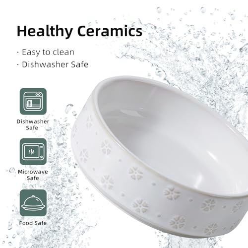 Havniva Ceramic Cat Food Bowl, 6.1" Raised Cat Bowls with Acacia Wood Stand | Elevated Cat Bowls, Whisker Friendly, Extra Wide Opening, Aesthetic Cat Dishes, Elegant Pet Bowls, Food-grade Ceramic, Kitten - color: 2 Bowls+Stand- Arctic White