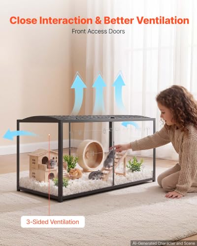 VEVOR Hamster Cage 47.2"x23.6"x25.4" 360° Viewing Metal Hamster Habitat, Transparent Small Animal Cage with Top Access & Front Door, Large Portable Pet House for Guinea Pig, Gerbil (7.7 ft², Black) - size: 47.2"L x 23.6"W x 25.4"H
