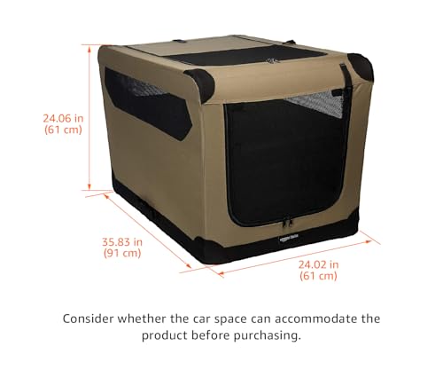 Amazon Basics Portable Folding Soft Dog Crate for Cat, Dog, Rabbit, Double Door with Mesh Ventilation, Collapsible, Easy to Set Up, Large 36" x 24" x 24", Tan - color: Tan, size: L 36" x 24" x 24"
