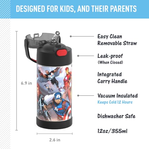 THERMOS FUNTAINER Water Bottle with Straw, 12oz, Avengers | Kids Stainless Steel Insulated Water Bottle, Keeps Drinks Cold Longer for School & Play, BPA-Free - color: Avengers, size: 12 Ounces