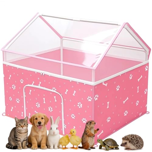 Cat Playpen, Puppy Playpen Small Dog Pet Crate Tent Cage Indoor & Outdoor, Cat House Enclosure Kennel Dogs/Cats/Rabbits/Hamster (Pink)