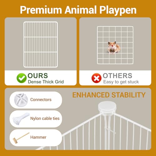 VISCOO 12 Panels Guinea Pig Cages, 48" x 24" x 16" DIY Small Animal Playpen | with Waterproof Mat,C&C Cage for Guinea Pigs, Bunny, Hamsters, Indoor Portable Metal Wire Yard Fence Rabbit Cage - color: White 12 P-A