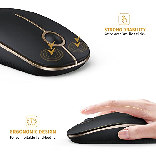 VssoPlor Wireless Mouse, 2.4G Slim Computer Laptop Mouse, Black and Gold | Portable Mouse, Plug & Play USB Nano Receiver, Quiet Silent Optical Mice for Notebook, PC, Laptop, Computer, Windows, Mac - color: Black and Gold