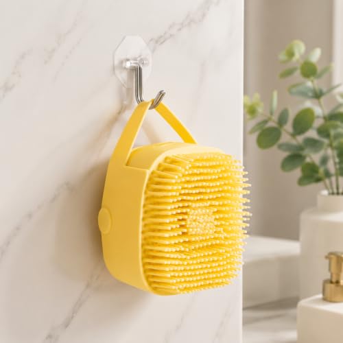 Pet Grooming Bath Brush with Soap Dispenser, Soft Silicone Bristle Massage Brush for Dogs and Cats, Shower Bathing Tool for Long Short Hair