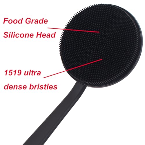 DNC Back Scrubber for Shower, Silicone Shower Brush with Long Handle Soft Bristles, Bath Body Exfoliator Washer for Men Women - color: Charcoal