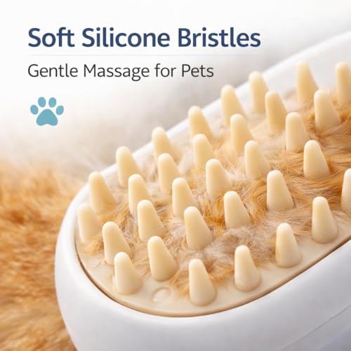 Three in One Electric Pet Grooming Brush with Fine Mist Spray | Combines massage, deshedding, and a fine mist spray to gently remove loose fur while cleaning the coat.