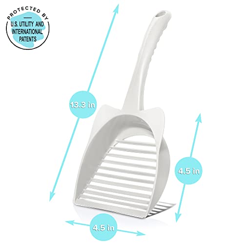 CatGuru Cat Litter Scoop, Jumbo Litter Scoop, Litter Scooper with Deep Shovel & Long Handle, Super Fast Sifter, Durable Kitty Litter Scoop, Cat Stuff, Kitten Supplies (White) - color: White