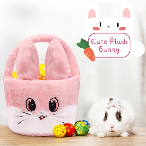 Easter Basket for Kids, Easter Baskets with Handle for Easter Eggs Hunting, Easter Basket Cute Pink Bunny Bags, Easter Theme Party Favor Easter Gifts for Girls Boys (Pink)