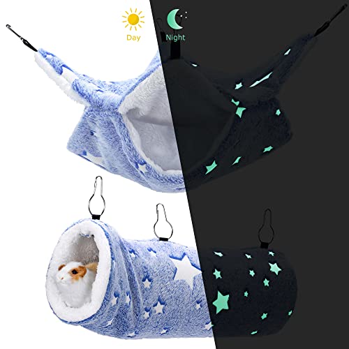 Noctilucent Luminous Guinea Pig Rat Hammock Bunkbed Hanging Tunnel Hideout | Hanging Soft Bed Mat for Ferret Hedgehog Squirrel Hideout Cage Accessories (Tunnel and Bunkbed Hammock) - color: Blue