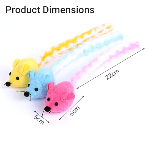 Cat Toy, 3 Pack Plush Catnip Cat Mouse Toy with Colorful Long Dangling Tails, Interactive Cat Toy 2.36” Soft Furry Mice Kitten Toy for Bored Indoor Adult Cat Chew Biting Carry Fun Play