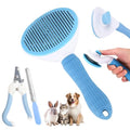 Aglads 3PCS Cat Rabbit Bunny Dog Grooming Kit, Self-Cleaning Slicker Cat & Dog Brush for Shedding, Fine-Needle Comb, Pet Nail Clipper & File for Long/Short-Haired Pets, Easy to Remove Loose (3, blue) - color: BLue