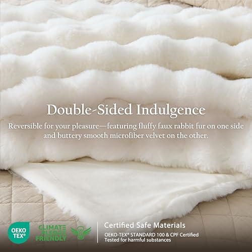 WDCOZY Luxury Ivory Bubble Throw Blanket, Cream White Faux Fur Mink Plush Throw for Couch, Sofa and Bed, Soft Fluffy Fuzzy Furry Cozy Blanket, Thick and Warm, 60x80 inches - color: Solid - Ivory, size: Twin (60" x 80")