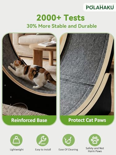 Cat Wheel for Indoor Cats, 48 Inch Diameter Exercise Running Wheel | Enhanced Base, Safety Lock, Quiet, For Cat's Longer Life Fitness, Wide Surface, Low-Entry Design, Easy Assembly, Natural Wood - color: Black