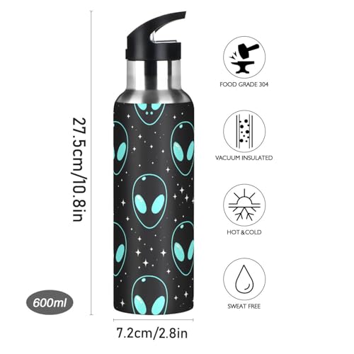 Blue Alien Water Bottle Kids Insulated Sports Vacuum Stainless Steel Mug with Straw Lid & Handle 20 oz - color: AB02