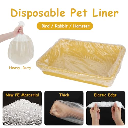 50 Pcs Disposable Small Animal Cage Liners - Clear Plastic Rabbit & Bird Cage Liners, Leakproof Guinea Pig Pet Tray Film with Hangable Cleaning Brush (23''-50P) - size: L+W<23''
