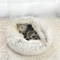 Cat Bed Round Fluffy Hooded Cat Bed Cave, Anti-Anxiety Cave Bed with Hooded Blanket, Cozy Cuddler Luxury Puppy Pet Bed, Anti-Slip Bottom and Machine Washable (Grey, Medium) - color: Grey, size: Medium