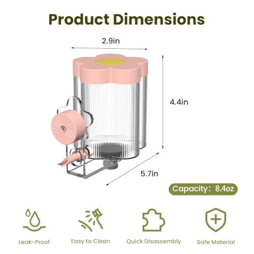 8.4 Oz No Mess Bird Water Feeder, Auto Parrot Cage Water Dispenser (Pink) | Magnetic Mount, Drip-Free, Easy Top Refill, Mount Inside or Outside Cage, for Parakeets Cockatiels Budgies Lovebirds Canary - color: Pink