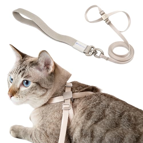 Cat Harness and Leash 2-in-1, Escape Proof Anti-Choking Harness Adjustable Lightweight Leash One-Piece Non-Detachable for Kittens Cats Outoor Walking Training, US IDA Bronze Award (Linen) - color: Linen