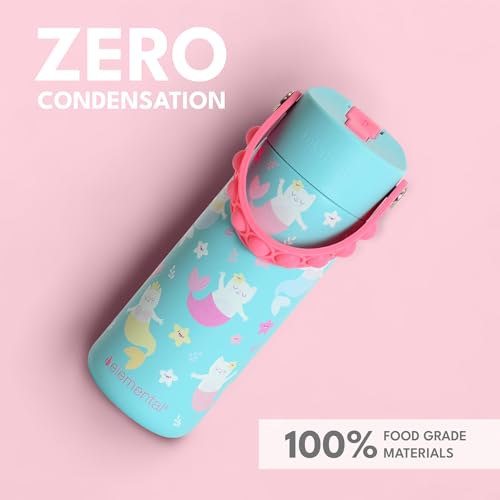 Elemental Insulated Kids Water Bottle, Stainless Steel Water Bottle with Straw Lid & Pop-It Handle, Leak-Proof Water Bottles for School, Boys or Girls, Travelling and Sports, 18oz - Meowmaid - color: Meowmaid