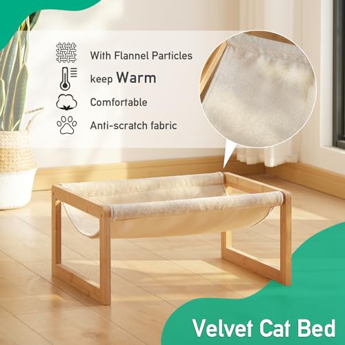 kiplant Large Cat Hammock Bed, Bamboo Wood Elevated Pet Hammock for Outdoor, 21 X 16.5 Inch Suitable for Kitty, Puppy, Rabbit, Bunny and Small Animal