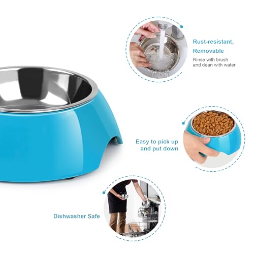 Double Dog Bowls and Food Bowls,Includes Small (4 fl oz) & Medium (10 fl oz) & Non-Slip Resin Station,Pet Feeder for Puppy Medium Dogs Cats - Blue - color: Blue, size: Medium