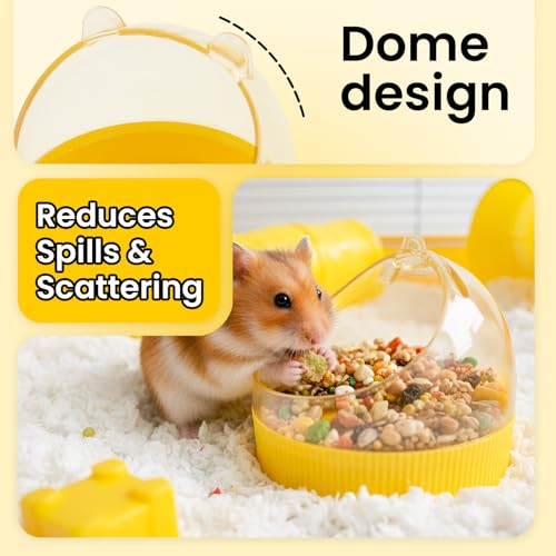 Cute Hamster Food Bowl Brown, Spill Resistant Dome Pet Feeding Dish for Small Animals, Easy Clean Durable Bowl (Yellow) - color: Yellow